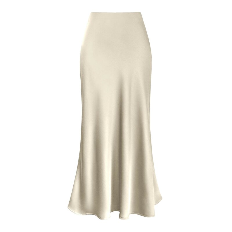 Falda de media longitud con cola de pez, Vestido de satén de cintura alta a la moda, Color sólido, informal, elegante, para banquete, 2024