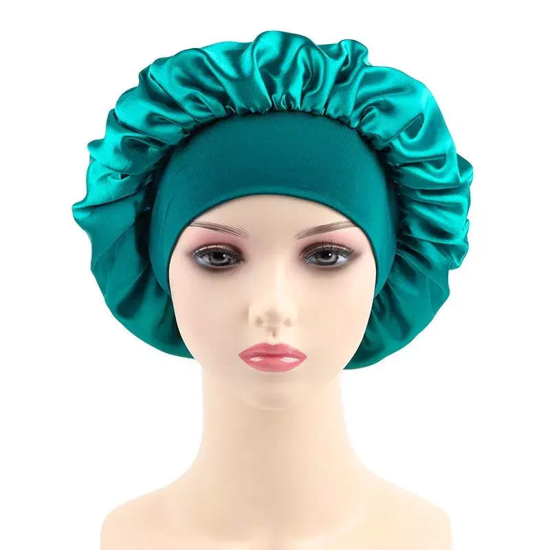 Berretto Unisex con fascia elastica avvolgente per la testa per cappello da notte a tesa cuffia da bagno Extra Large Satin Silky Bonnet Sleep con fascia elastica Premium