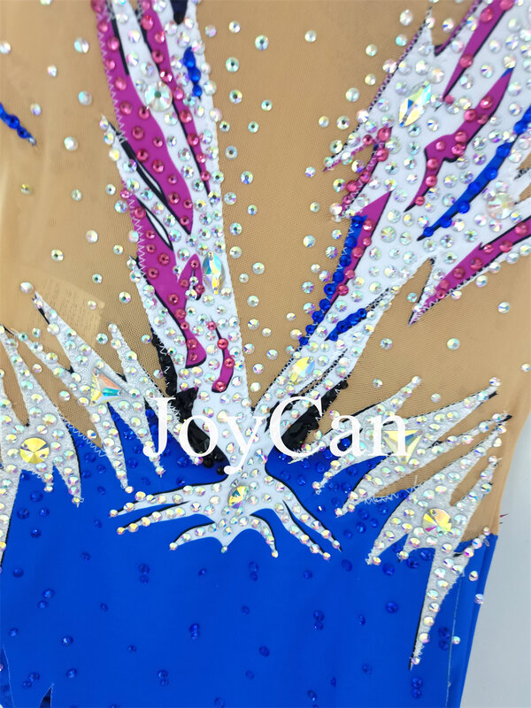 JoyCan Rhthmic Gymnastics Leotards Girls Women Blue Spandex Elegant Dance Wear for Competitiion
