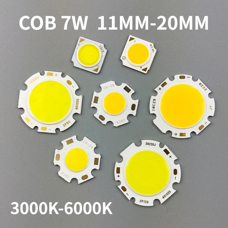 고출력 LED COB 전구, 칩 라이트 램프, 스포트라이트, 다운라이트 램프, 250mA 크기, 11mm-20mm, 7W, 로트 1 개