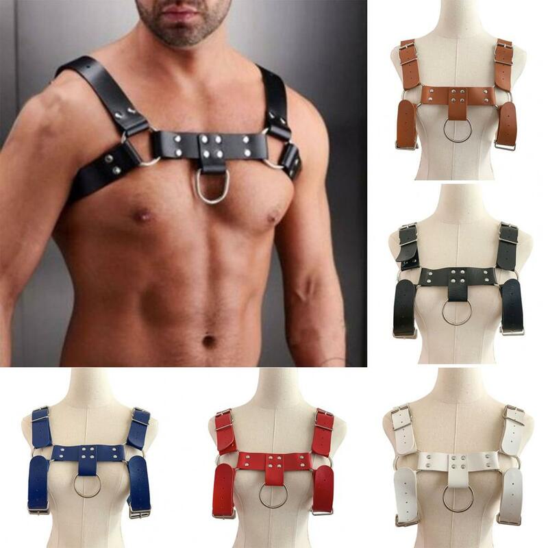 Adjustable Faux Leather Harness Punk Style Rivet Decor Adjustable Body Bondage Cage Harness for Men Faux Leather Fetish Gay
