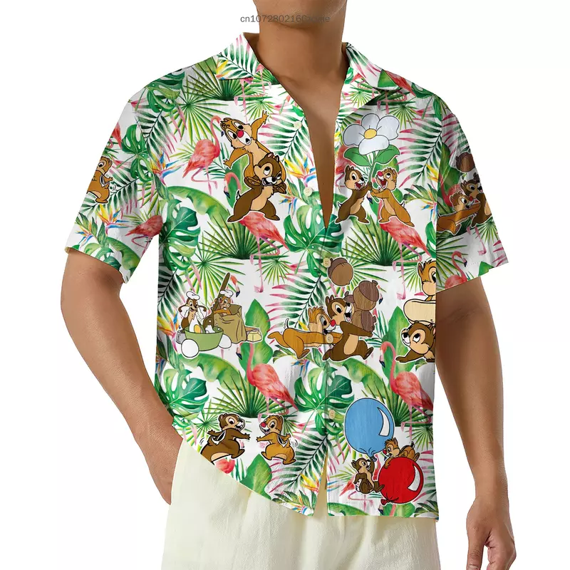 เสื้อฤดูร้อนแขนสั้นฮาวายเขตร้อนใหม่เสื้อฮาวายชิป N Dale เสื้อฮาวายมีกระดุมติดชายหาด