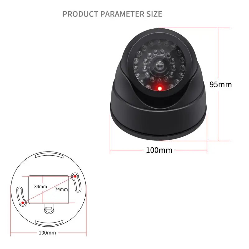 Cámara de seguridad CCTV falsa, luz LED roja intermitente para sistema de seguridad de vigilancia de oficina en casa, cámara de concha falsa negra/blanca