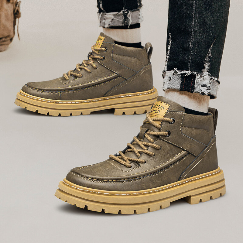Men High Top Men's Fashionable Elevator Boots with Taller Heel Lift Insole 7cm Plus Size 37-48