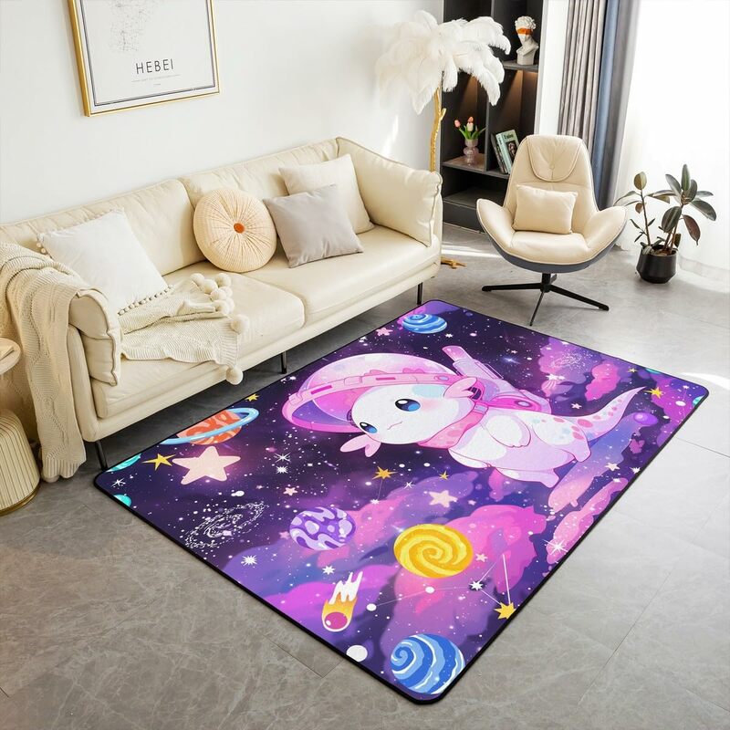 Axolotl 만화 동물 거실 러그, 로맨틱 별이 빛나는 하늘 행성, 미끄럼 방지 실내 바닥 매트, 집들이 소파용 카펫