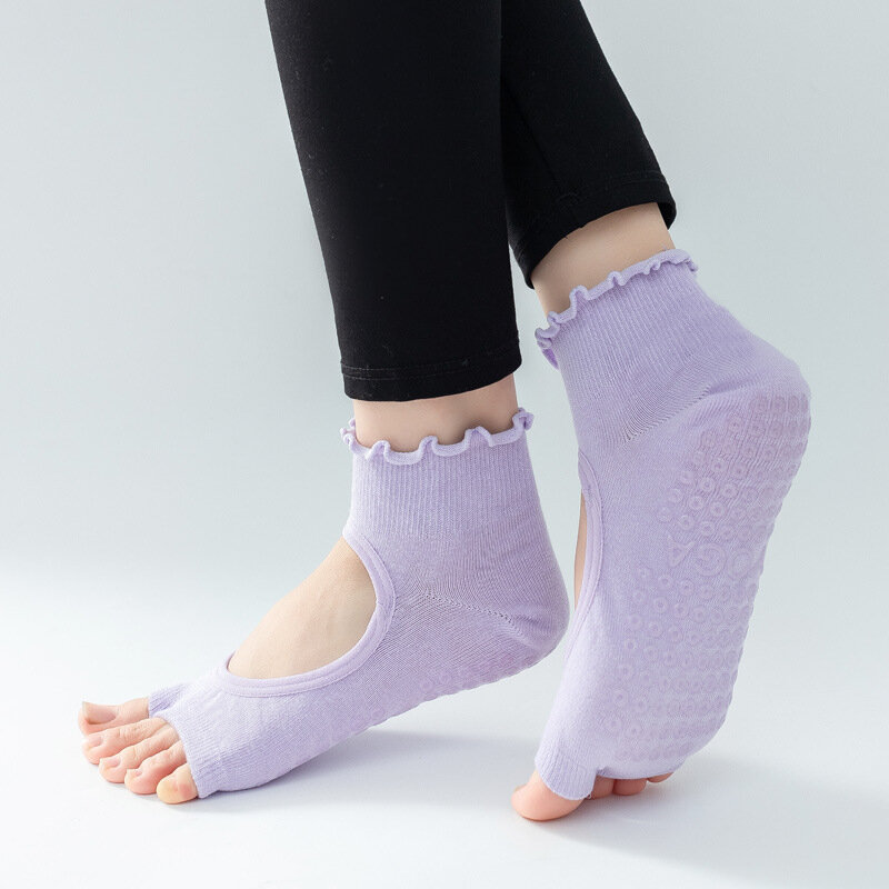 Korea Women Solid Backless Two Finger Professional Yoga Socks Anti Slip Fitness Pilates Dance Socks Sports Split Toe Floor Socks