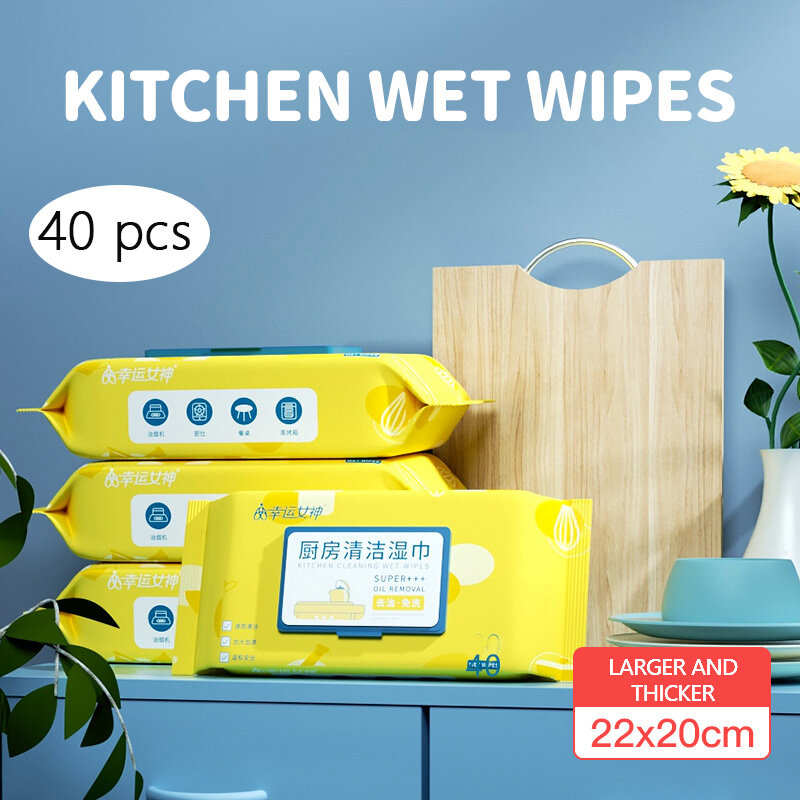 1 pack (40 pcs) Kitchen Cleaning Wipes Multi-Surface Cleaning Wipes Powerful Grease Remover Travel and Camping Essentials Wipes