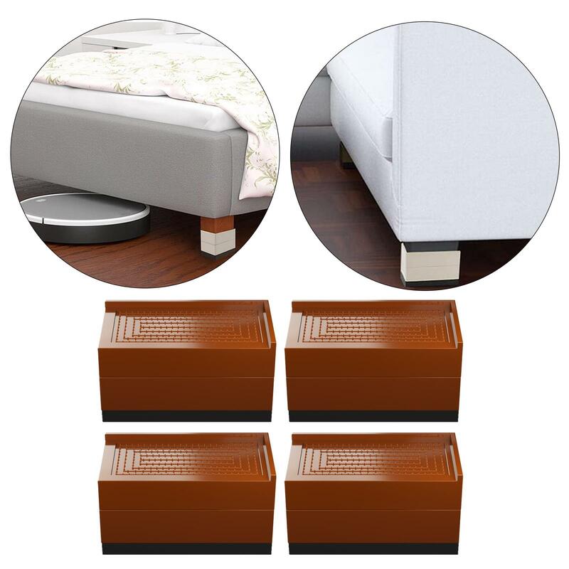 4Pcs Square Bed Furniture Risers Heavy Duty Desk Lifts Accessories Support