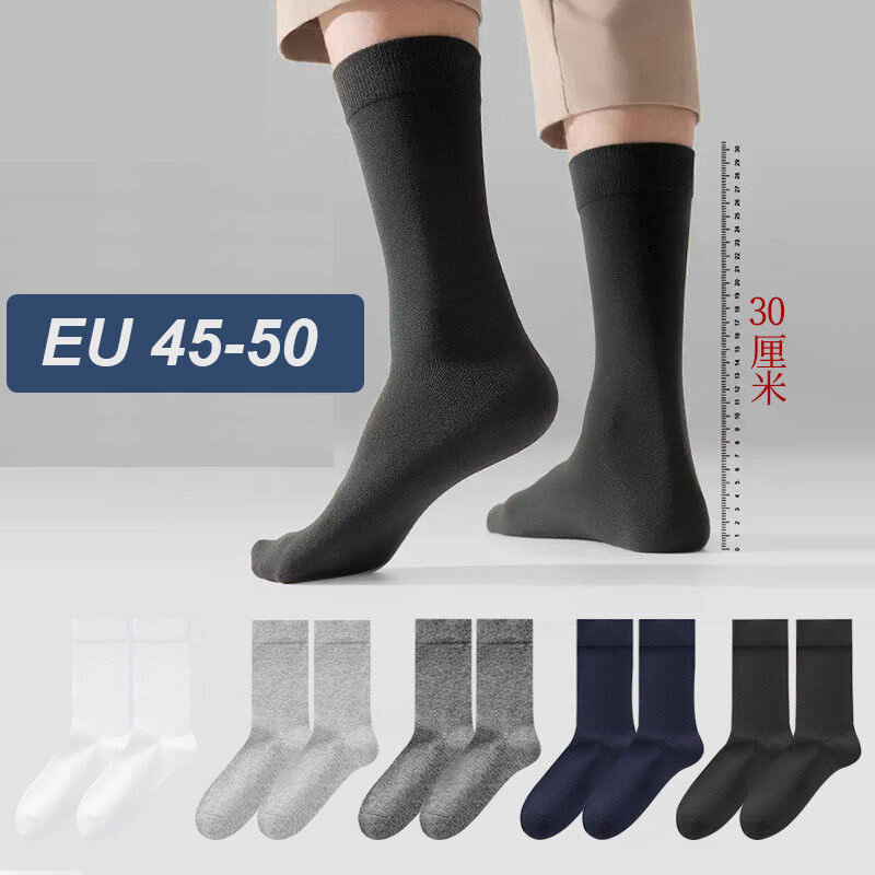 5 Pairs Oversized Men Solid Color Business Socks Breathable Wear Resistant Deodorant Comfortable Mid Tube Meias EUR 44-50