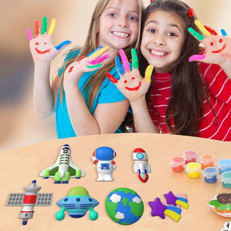 Kit de pintura cerâmica pai-filho Kit de pintura de gesso, brinquedos artesanais com 12 canetas aquarela para crianças, interior, idades 4-8