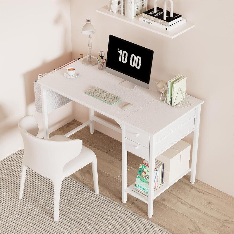 Lufeiya-escritorio pequeño blanco con cajones, computadora de escritorio de 40 pulgadas para espacio pequeño, oficina en casa, mesa de escritura de estudio Simple moderna, PC