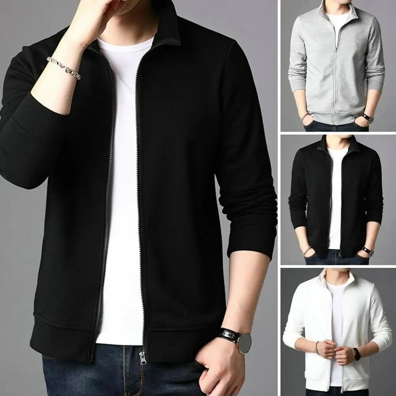 Men Spring Autumn Jacket Coat Lapel Long Sleeve Pockets Zipper Placket Casual Coat Slim Fit Outwear Streetwear