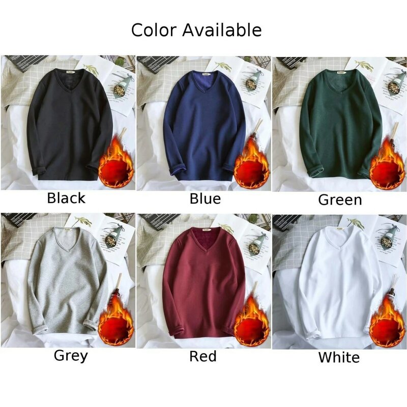 Men\\\\\\\'s Fleece Lined T Shirt Winter Warm Solid Tops V Neck Thicken Tee Keep Warm Assorted Colors Stay Cozy and Stylish
