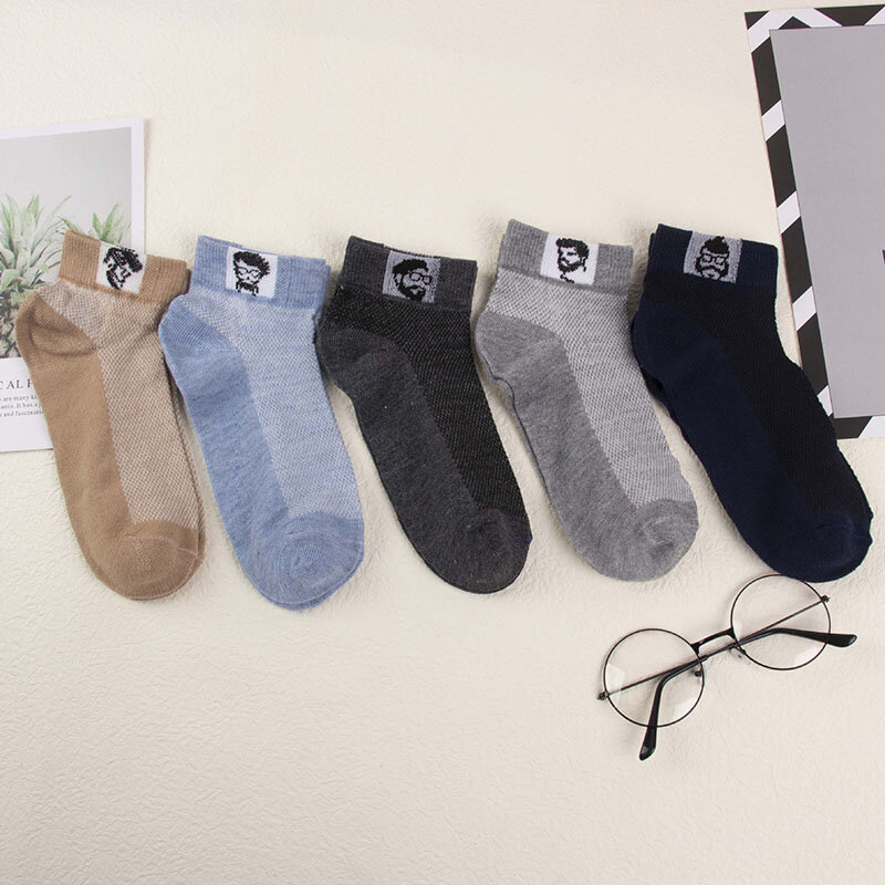 5 Pairs New Summer Men Mesh Socks Thin Casual Letter Stripes Breathable Comfortable Odor Resistant And Ankle Socks Wholesale