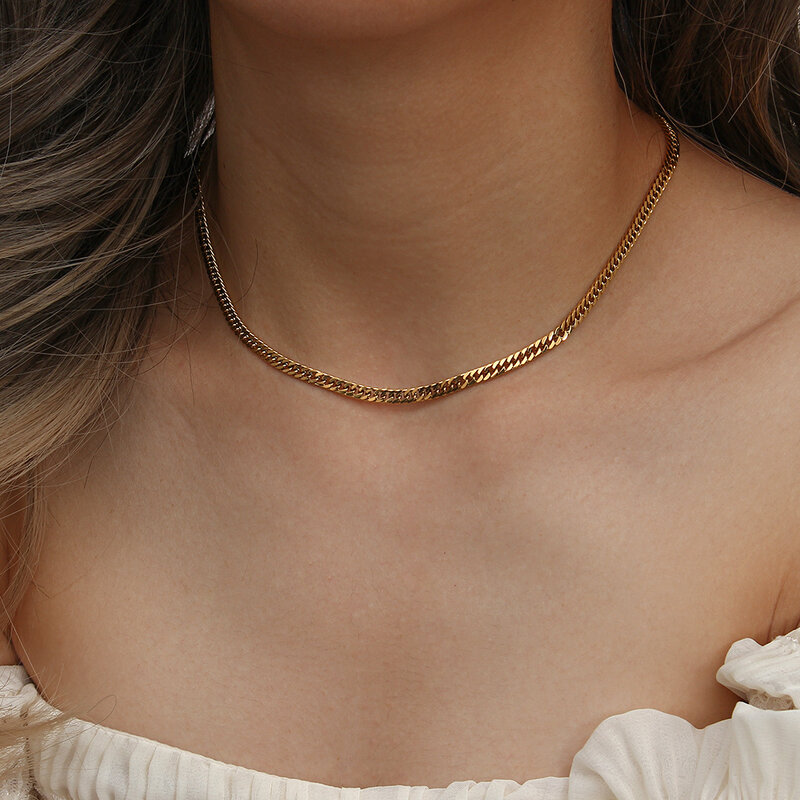 E.B.belle-Cadena de acero inoxidable para mujer, collar de eslabones de espiga, joyería chapada en oro