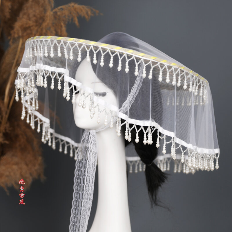 Rideau à pampilles à double couche de style prairie, chapeau de tête en bambou, accessoires de photographie Hanfu, parapluie de tête polyvalent pour costume de prairie