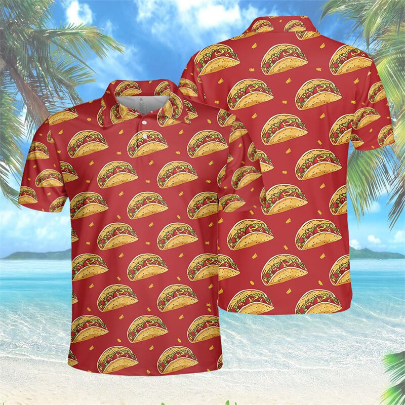 Cinco De Mayo Graphic Polo Shirts For Men Clothes Mexican Chicken Tacos Graphic POLO Shirt Funny Boy Short Sleeve Button Tops