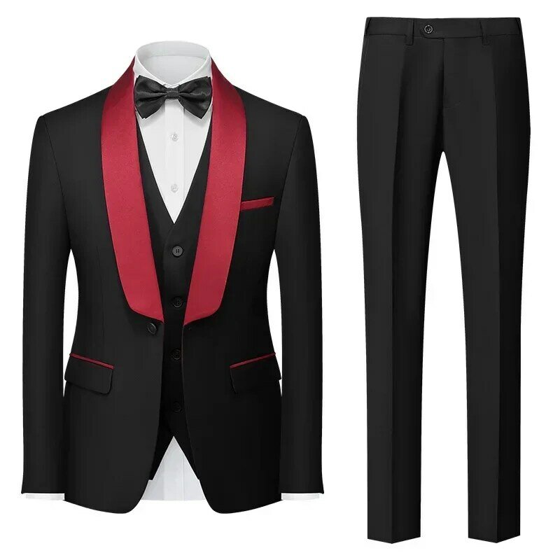 Suit for Weddings, Shawl Collar, Genuine Blazer,Vest and Pants,Big & Tall,Slim Fit Waistcoat,Dress Trousers,US Size