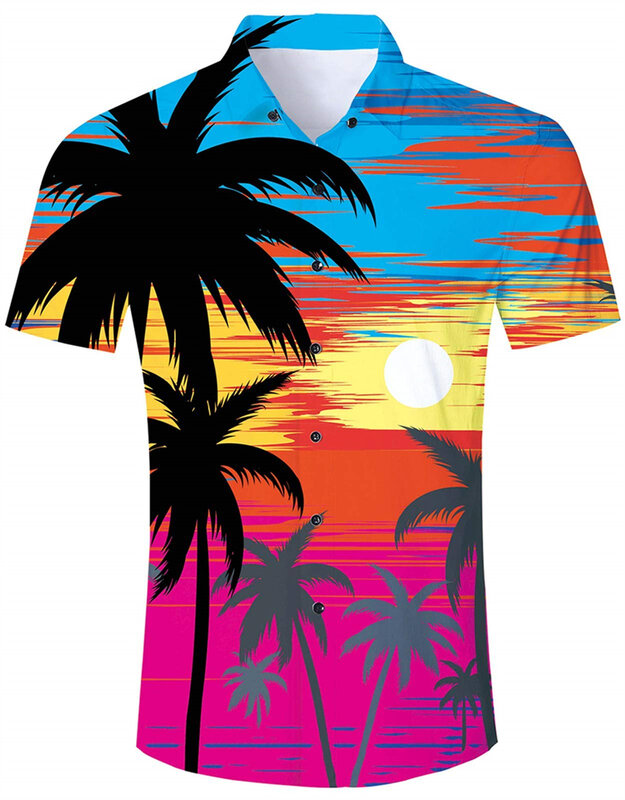 Kaus Pria Musim Panas Kaus Hawaii Gambar Cetak Mewah Pakaian Kaus Lengan Pendek Kasual untuk Pakaian Vintage Hawaii Berkancing Ke Bawah