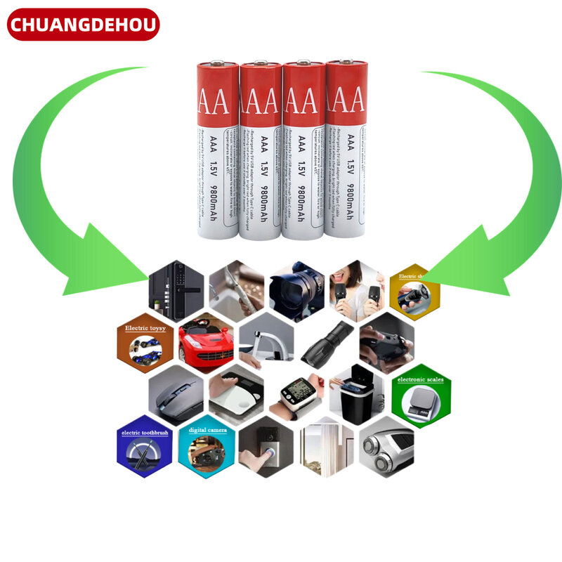 AAA battery, USB fast charging 1.5V AAA lithium-ion battery with a capacity of 9800mAh, suitable for toy mouse LED laser lights