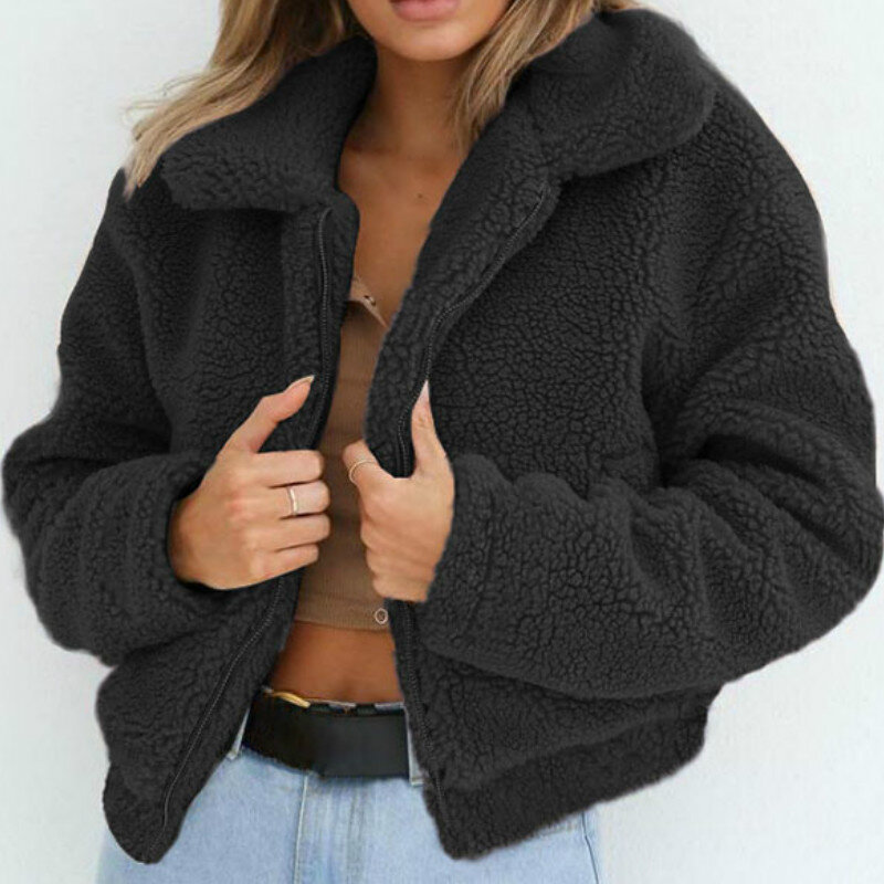 Autunno e inverno elegante cappotto corto da donna in pelliccia sintetica 2023 nuova giacca da donna con cerniera allentata Casual morbida e calda