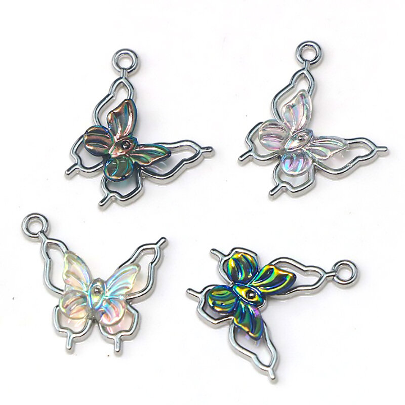 Breloques papillon en émail faites à la main pour bijoux, pendentif en alliage de mite simple, boucle d'oreille de direction, collier, bracelet, accessoires de bricolage, 5 pièces