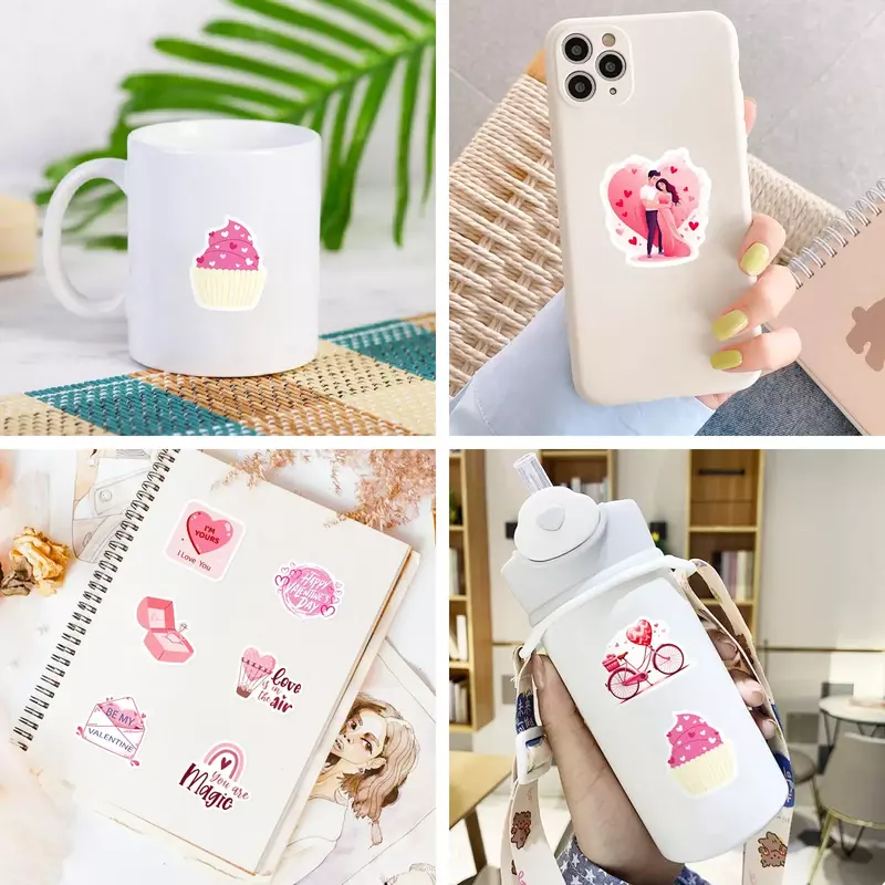 50PCS INS Style Valentine's Day PVC Graffiti Sticke Gift For Lovers Phone Laptopsuitcase Water Cup Waterproof Stickers