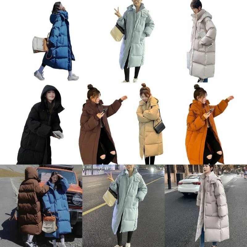 Cappotto lungo trapuntato da donna con cappuccio Maxi lunghezza manica lunga piumino cappotto imbottito capispalla invernale con tasche regali