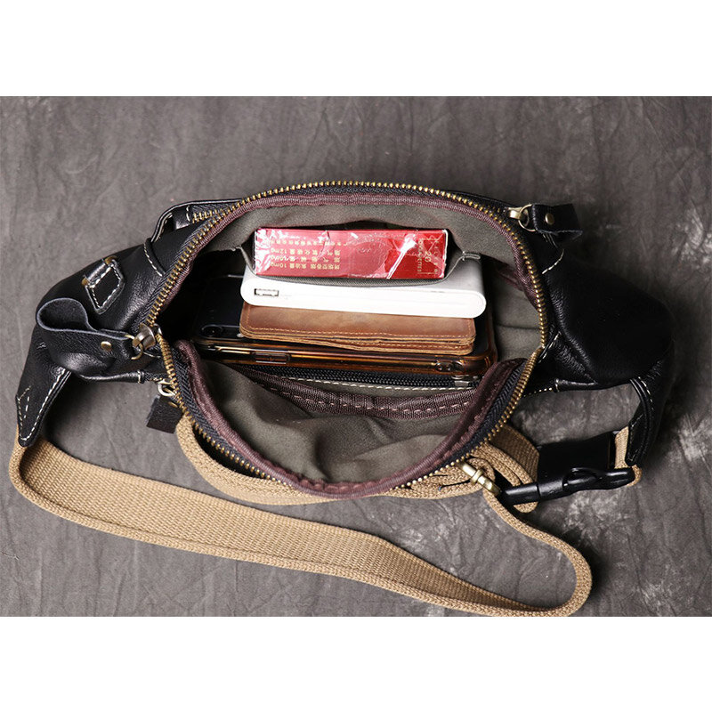 High Quality Fanny Bag Packs for Men Genuine Leather Waist Bag Fashion Party Sling Shoulder Bag Male Travel Black Waist Packs