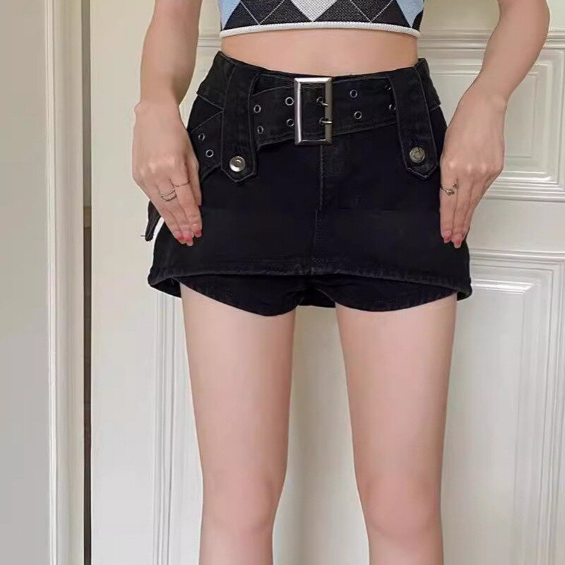 Женская джинсовая юбка в американском стиле, повседневная универсальная мини-юбка трапециевидной формы в стиле ретро, Y2k