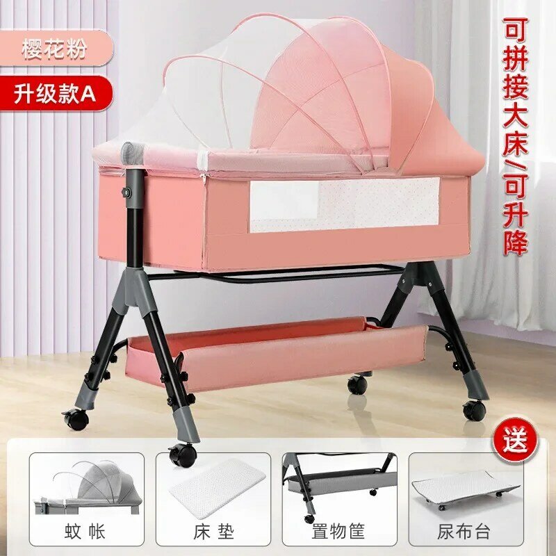 Crib Splicing Bed Portable Multi-function Mobile Folding Cradle Bed Neonatal Bedside Bed