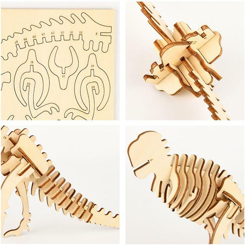 Puzzle kayu 3D DIY 3D teka-teki kayu dinosaurus hewan asah otak rakitan teka-teki edukasi mainan Model DIY untuk anak-anak dan