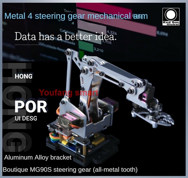 Griffe de manipulateur de robot à bras mécanique en métal non assemblé MG90S 4 DOF, kit de bricolage de robot Ardu37, bras de robot programmable d'application Android