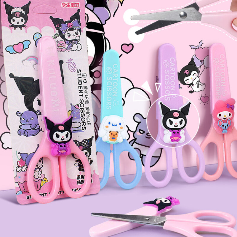 Kawaii Sanrio безопасные ножницы с крышкой Kuromi Hello Kitty ножницы моя мелодия милая DIY Набор для резки школьные канцелярские принадлежности