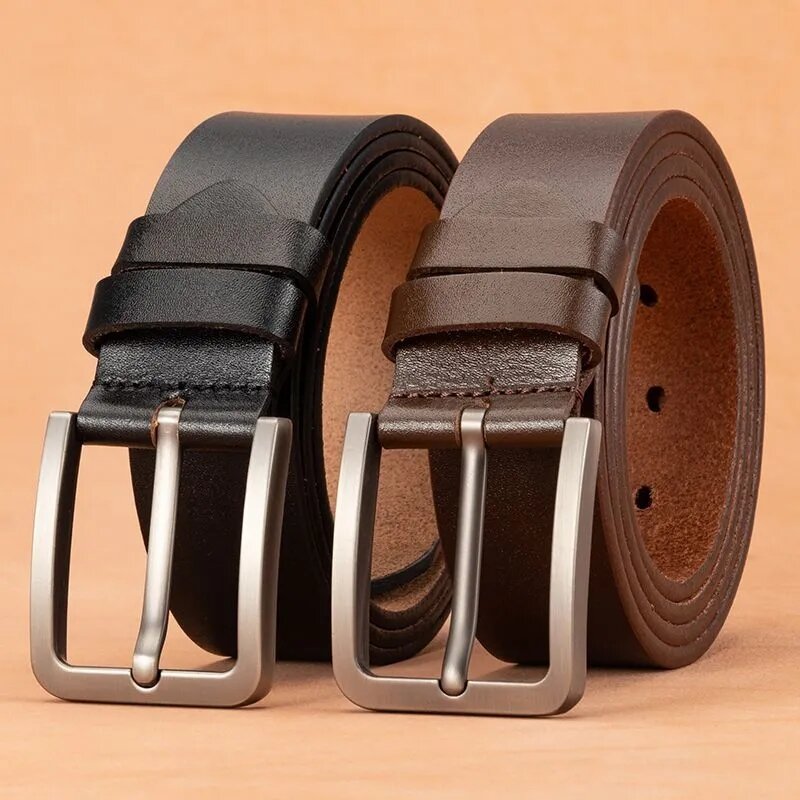 New Men's Needle Buckle Belt 3.8 CM Cowhide Korean Edition Trendy Youth Business Leisure High Quality Black Coffee Jeans Belt