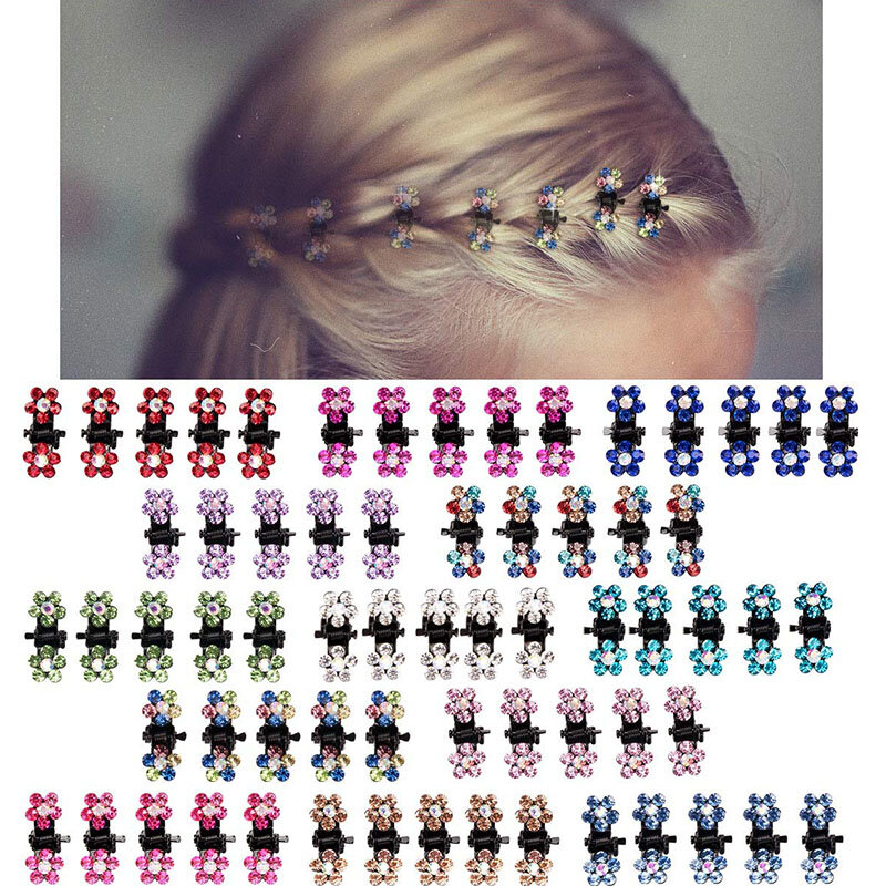 12 pcs/Set Glitter berlian imitasi warna-warni bunga Mini tidak licin logam rambut cakar aksesoris rambut untuk anak perempuan jepit rambut