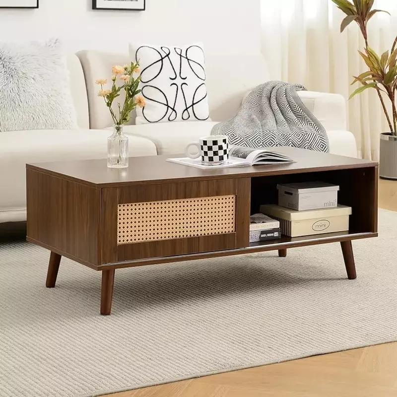 LISM Ganooly Mid Century Modern Coffee Table, 43.3 Inch Rectangle Wooden Accent Center Table, Suitable for Living Room