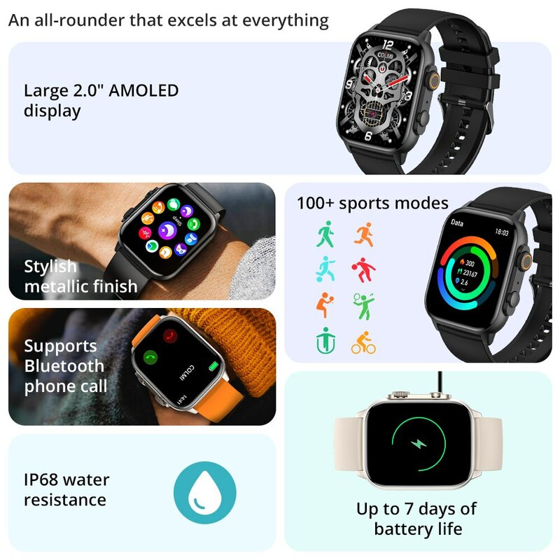 COLMI C81 2,0-calowy smartwatch AMOLED Obsługa AOD 100 trybów sportowych IP68 Wodoodporny inteligentny zegarek Mężczyźni Kobiety PK Ultra Series 8