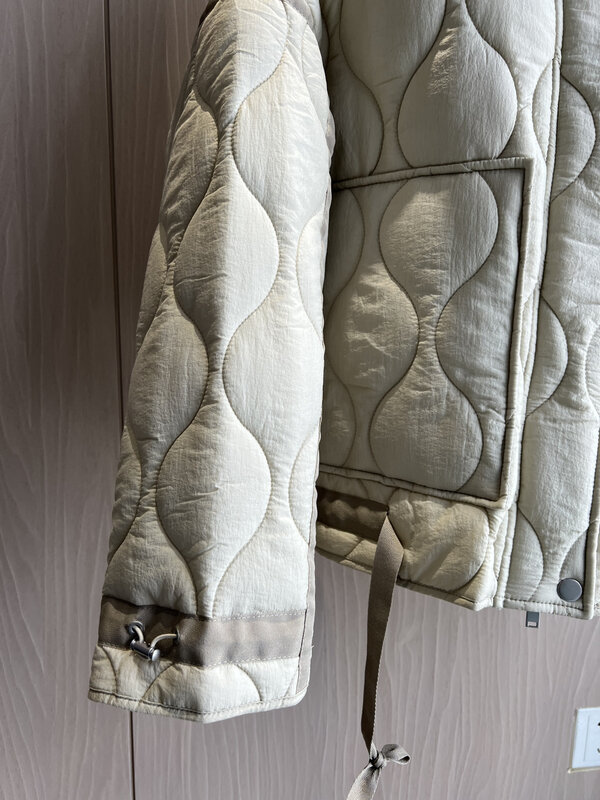 ETJ-Chaqueta acolchada con cordón para mujer, abrigo de algodón con cuello alto y bolsillos, color beige, 2024traf
