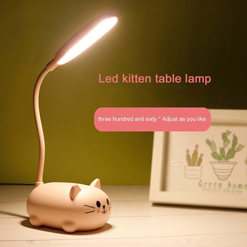 Veilleuse LED à batterie aste par USB pour la protection des yeux des enfants, lampe de bureau blanche chaude, animal de compagnie de dessin animé mignon, ours, over, chat, chien