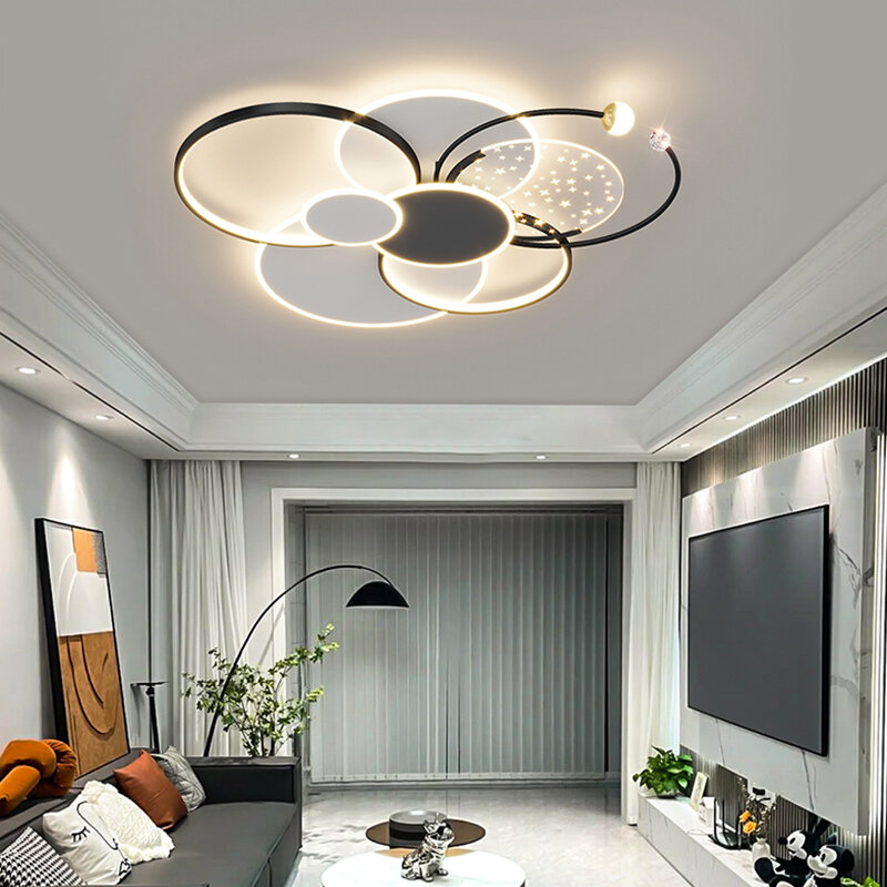 Okrągłe oświetlenie Led do pokoju dziennego żyrandole luksusowa sypialnia pełna gwiazd złoty żyrandol prosta nowoczesna atmosfera Flush lampa montowana na sufit