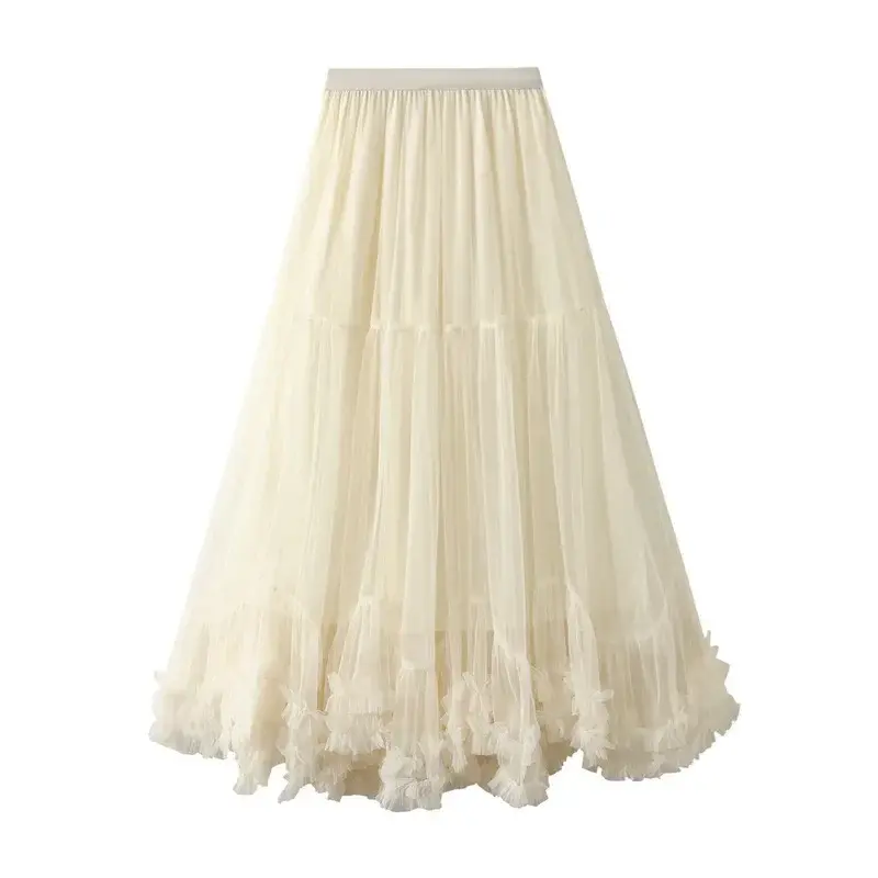 Модная универсальная юбка для поездок в стиле High Street, шикарная сетчатая плиссированная сращивающаяся Милая женская Однотонная юбка, модель OFE15