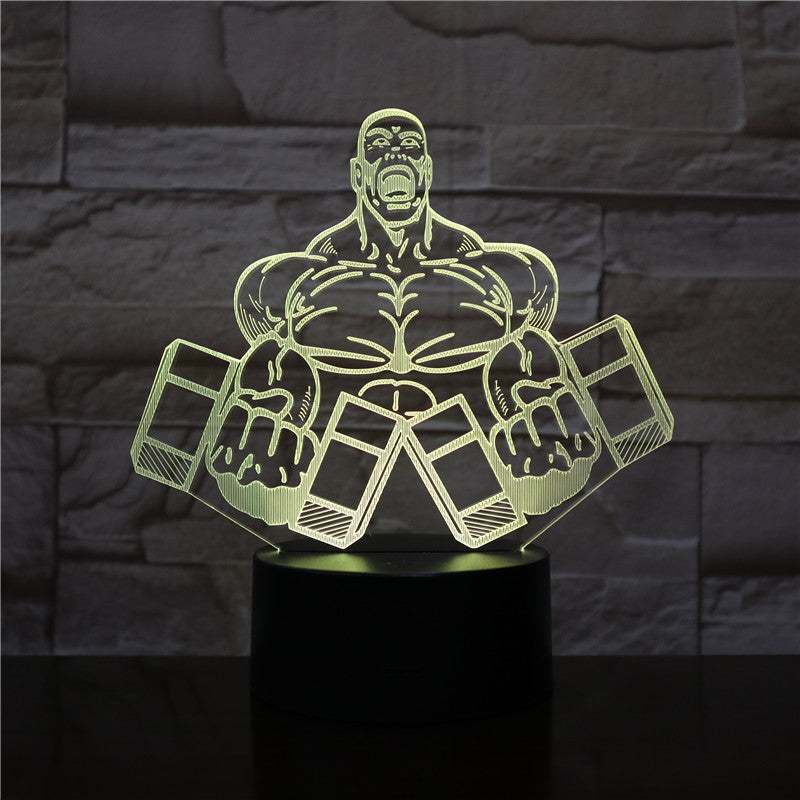 Lámpara 3D de hombre musculoso, luz nocturna LED 3D deportiva, USB, luz nocturna acrílica, luz degradada Multicolor para decoración de escritorio y dormitorio