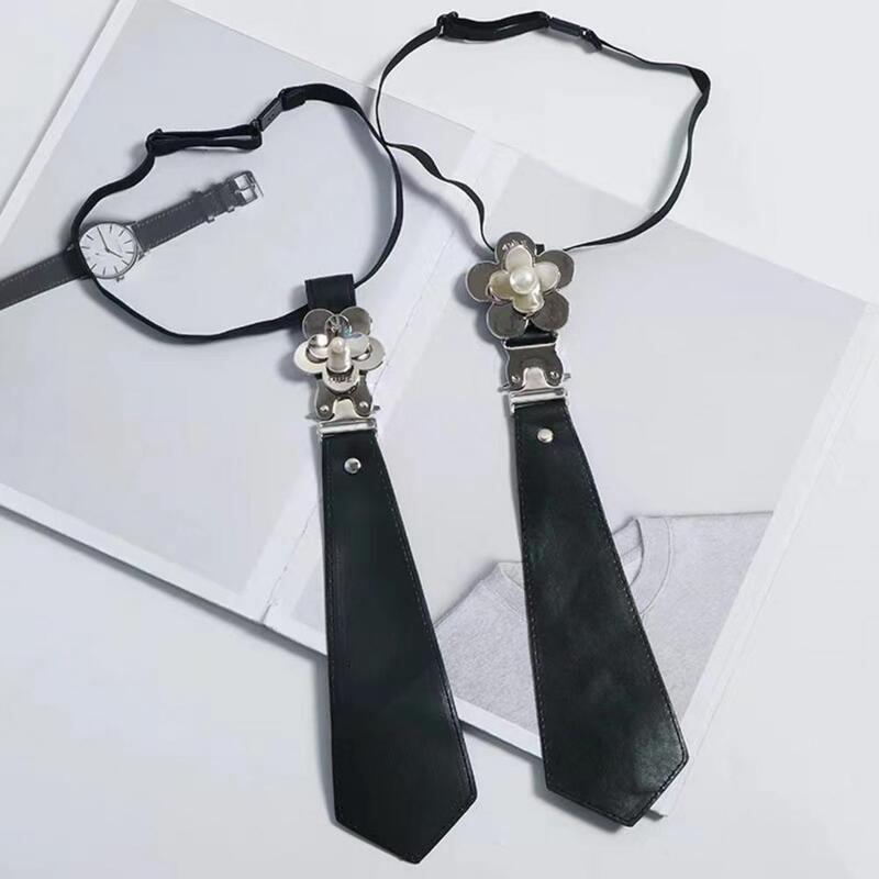 Leather Necktie Faux Pearl Flower Design Buckle Adjustable Buckle Tie Japanese Style Neck Tie Women Men Shirt Necktie Accessory