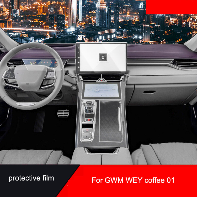 TPU dla GWM WEY Coffee 01 przezroczysty folia ochronna naklejka do wnętrza samochodu konsola środkowa biegów nawigacyjny Panel do podnoszenia szyb