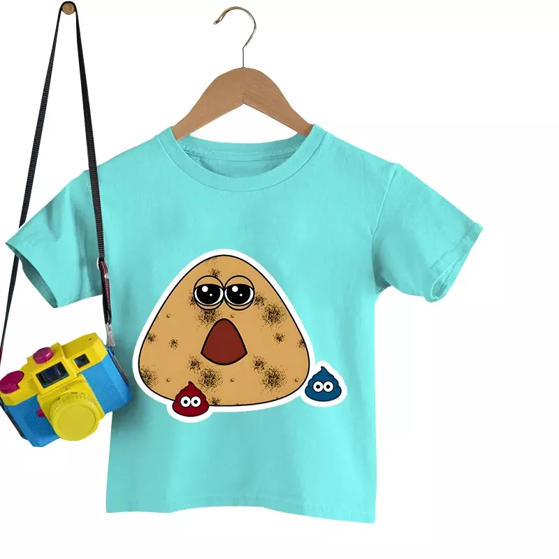 Детская футболка POU, летний топ с коротким рукавом, забавные игровые Графические Рубашки, модная одежда для мальчиков и девочек в стиле Харадзюку, Мультяшные футболки Pou