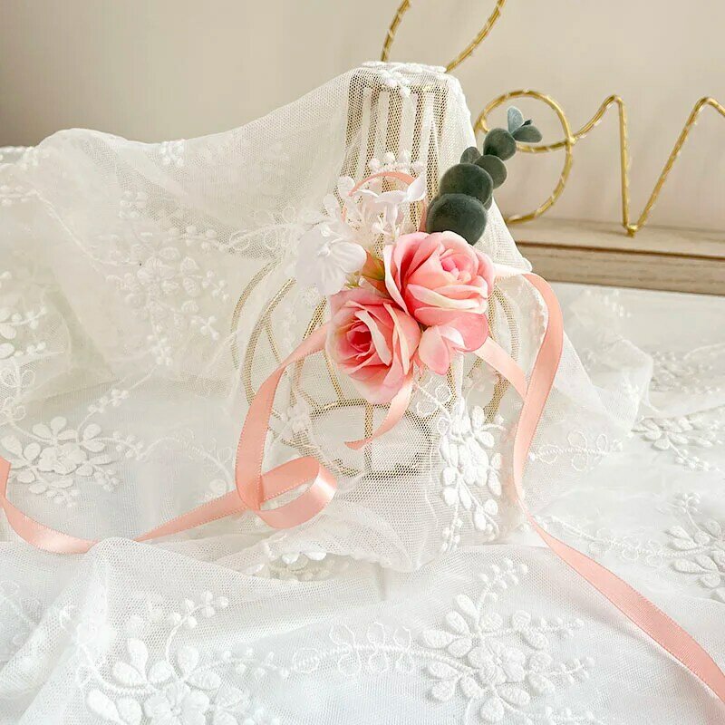 Pulseras de ramillete de boda para hombres, accesorios de fiesta, flores artificiales, abrochador de botón Rosa champán, damas de honor