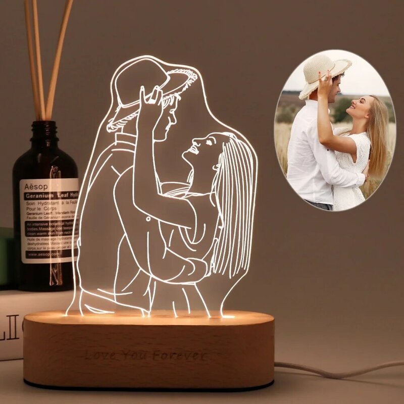 Personalized Gift Photo 3D Lamp Customized Wedding Anniversary Valentines Day Gift Night Light Picture Text Engraving Gift