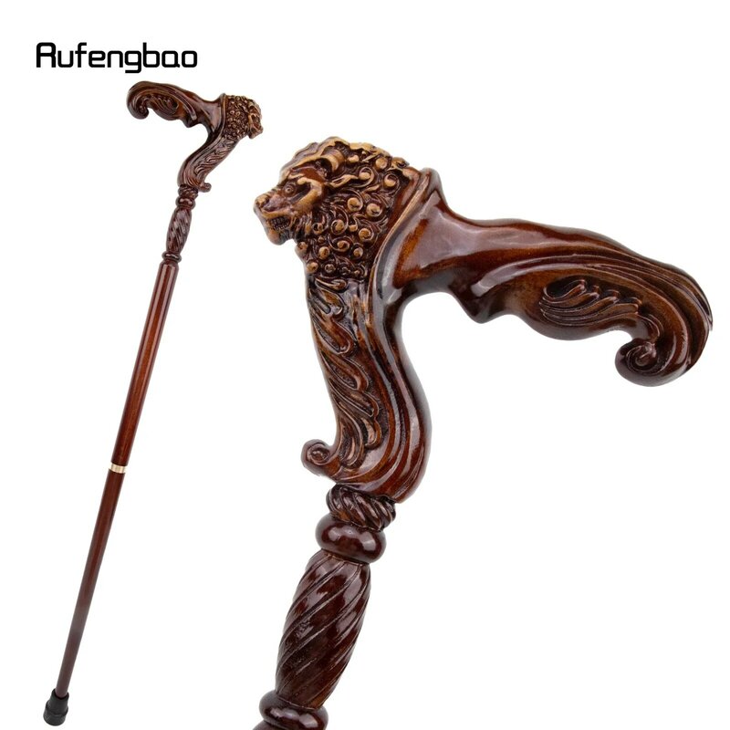 Lion Brown Wooden Fashion Walking Stick Decorative Vampire Cospaly Party Wood Walking Cane Halloween Mace Wand Crosier 93cm
