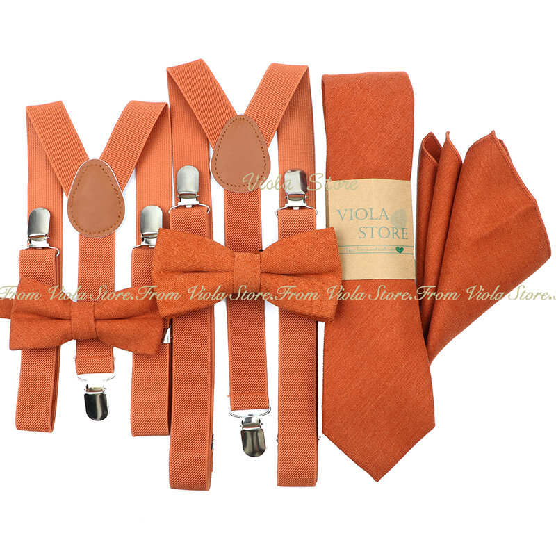 Hot New Maple Leaf Color Solid 2.5cm Suspender Sock Tie Hankie Bow Set Men Kid Cravat Brace Adjustable Wedding Party Accessory